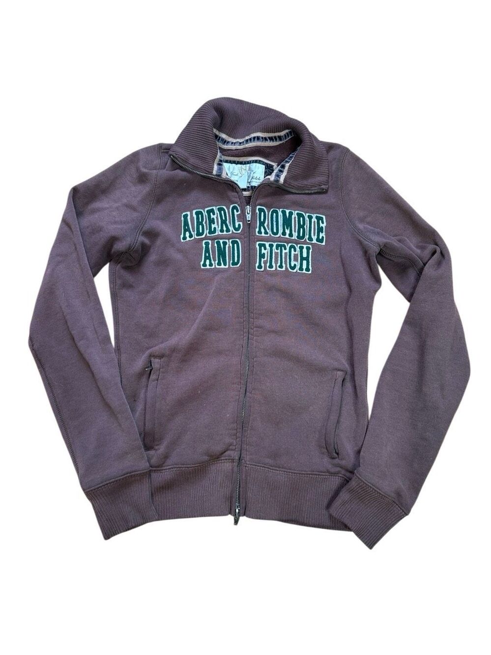 Y2K Vintage Brown Abercrombie & Fitch Logo Zip Up Sweatshirt Medium